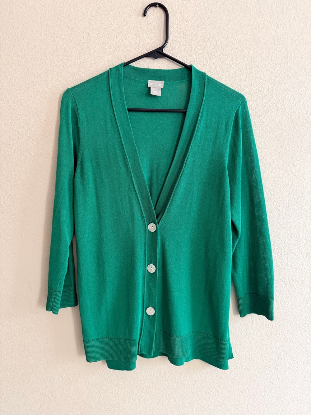Chicos Green Lightweight Button Down Cardigan